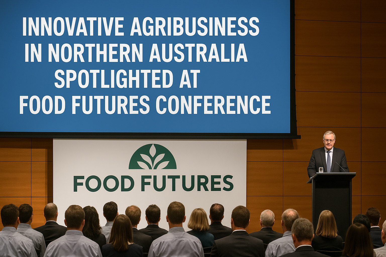 Speaker presenting on agribusiness innovation at the Food Futures Conference in Northern Australia