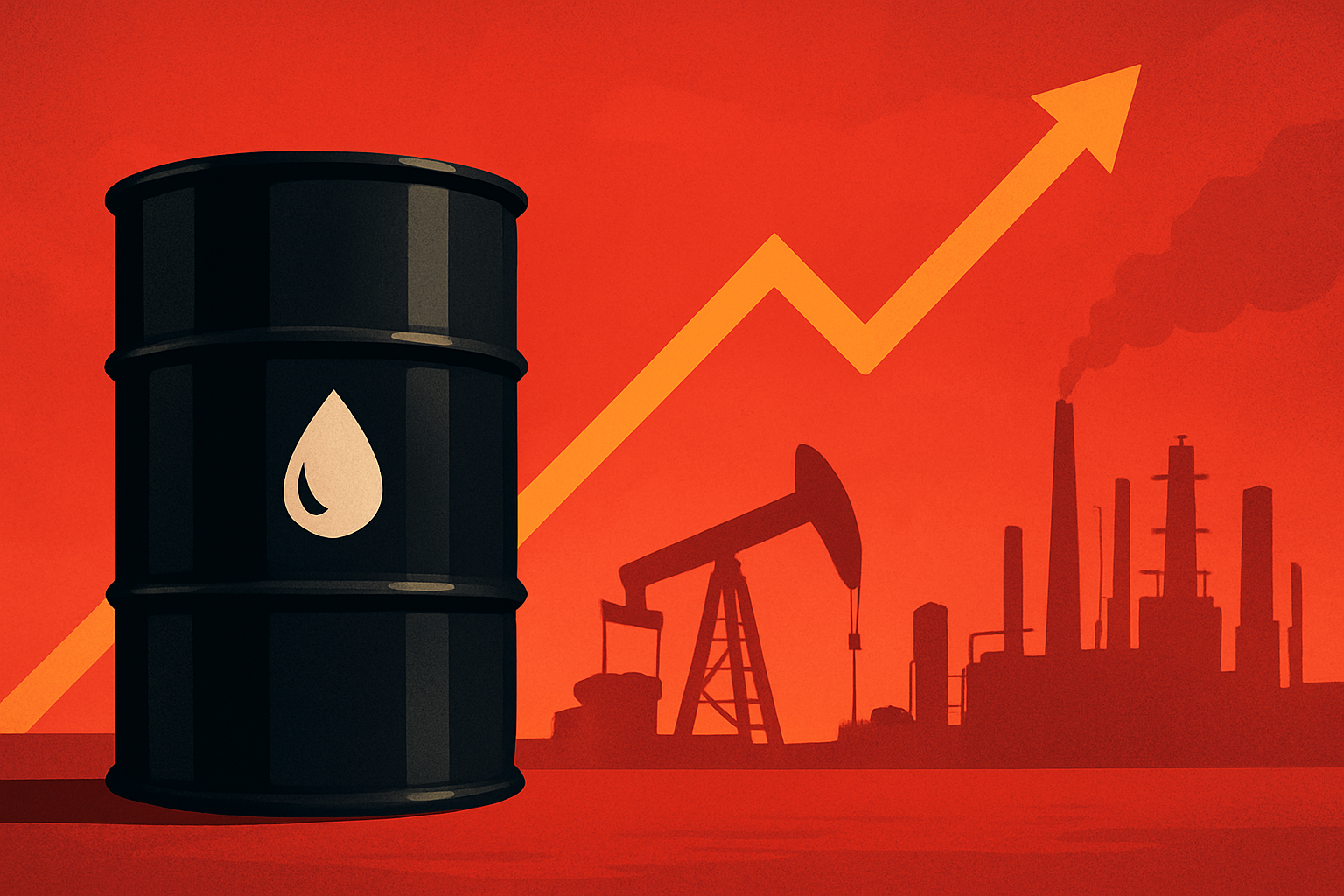 Symbolic digital illustration of oil barrels and rising price graph against a global trade backdrop, representing oil’s market recovery.