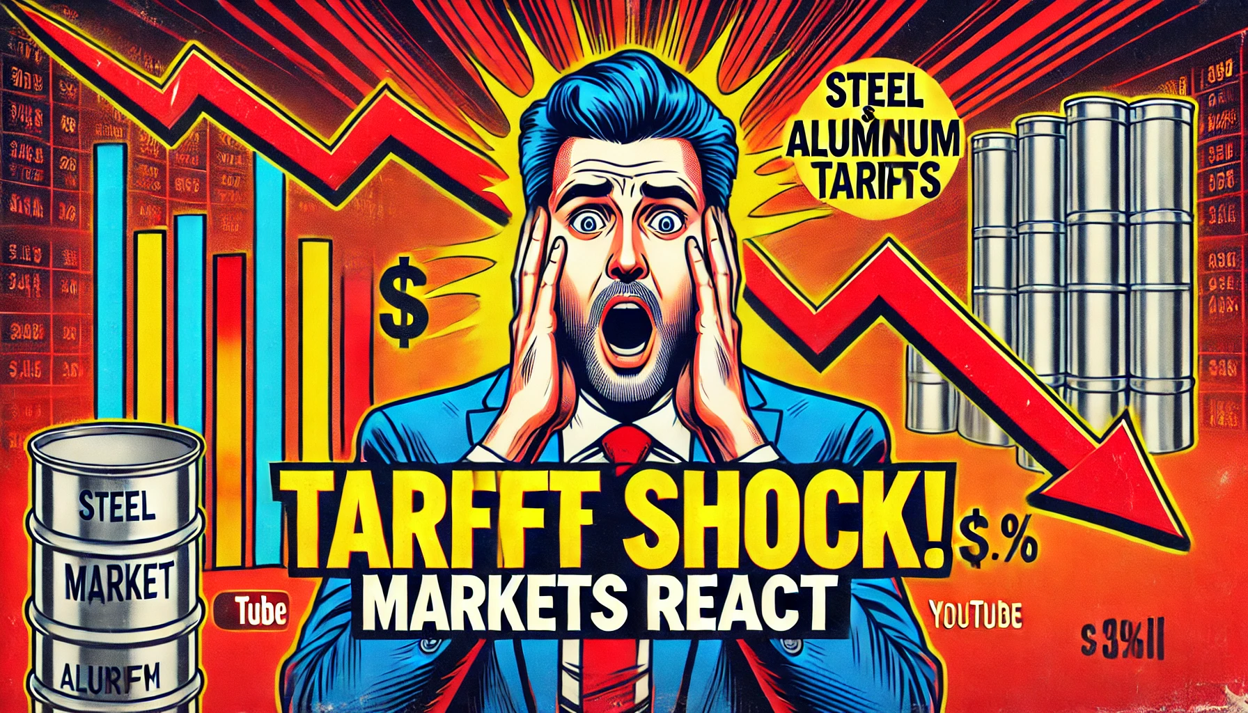 A Shocked Investor Looking At A Stock Market Chart With A Red Downward Trend. In The Background, An Image Of St