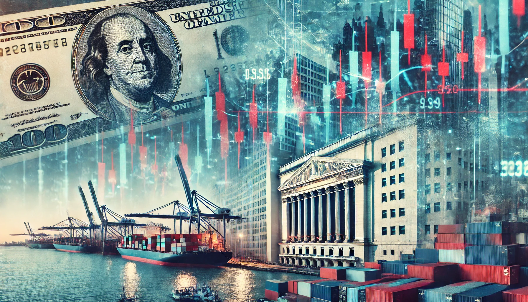 Dall·e 2025 03 26 18.17.19 a stylized financial image representing wall street and trade uncertainty. the image features a stock market chart with fluctuating candlesticks, a ba